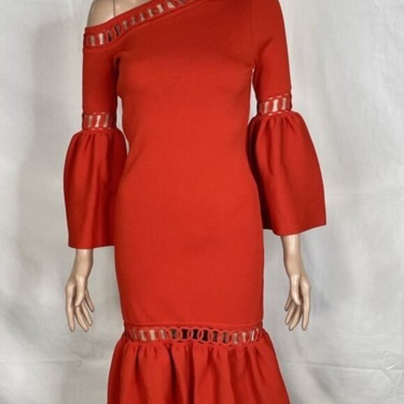 Jonathan Simkhai Off-Shoulder Knee-Length Dress – Red – Women’s XS - Picture 1 of 1